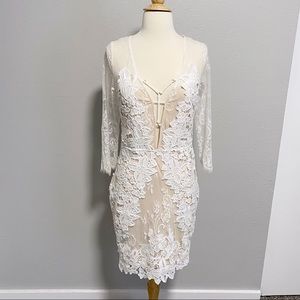 Aquarius Strap Front Detail  Lace Fitted Dress M
